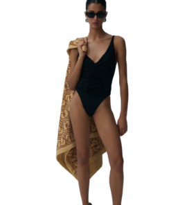 Magda Butrym Ruched flower swimsuit In Black - Image 3