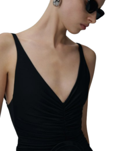 Magda Butrym Ruched flower swimsuit In Black - Image 4