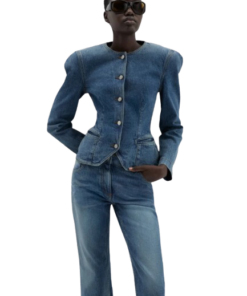 Magda Butrym Fitted Denim Peplum Jacket In Blue - Image 3