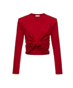 Magda Butrym Knotted Longsleeve Jersey Blouse In Red
