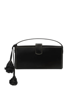 Magda Butrym Apolonia Bag In Black Leather With Flower Charm And Contrast Stitching