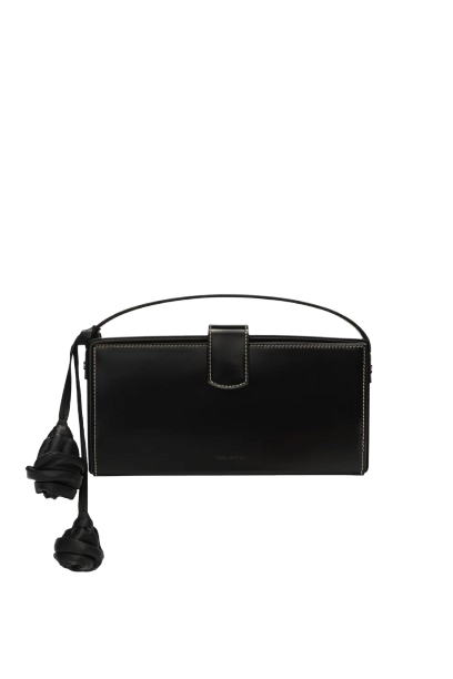 Magda Butrym Apolonia Bag In Black Leather With Flower Charm And Contrast Stitching