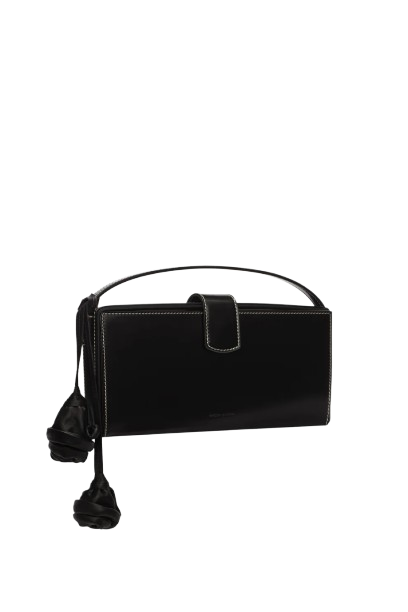 Magda Butrym Apolonia Bag In Black Leather With Flower Charm And Contrast Stitching - Image 2