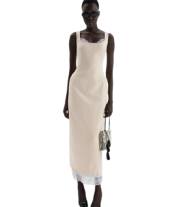 Magda Butrym Contoured Midi Dress With Lace Hem In Cream - Image 3