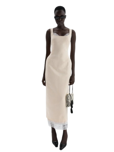 Magda Butrym Contoured Midi Dress With Lace Hem In Cream - Image 3