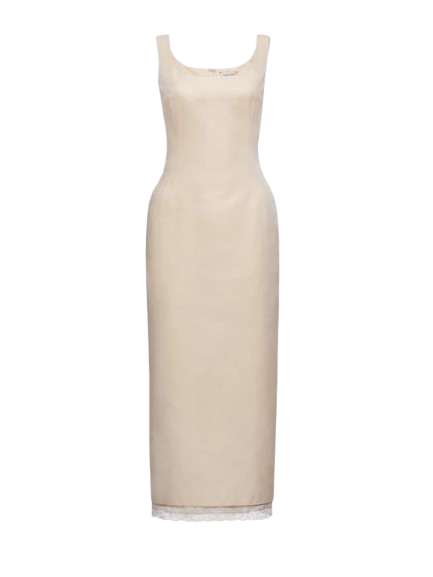 Magda Butrym Contoured Midi Dress With Lace Hem In Cream