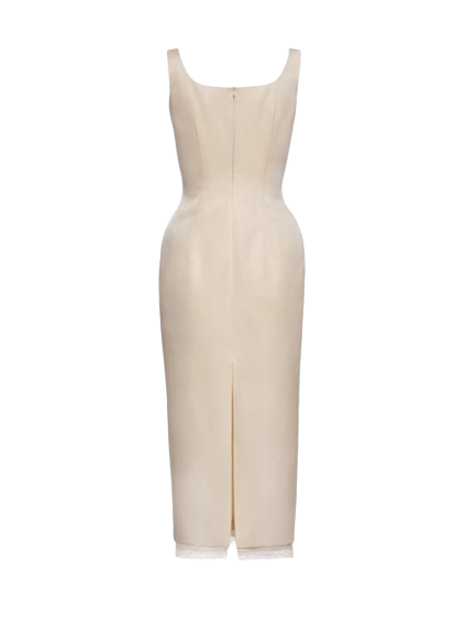 Magda Butrym Contoured Midi Dress With Lace Hem In Cream - Image 2