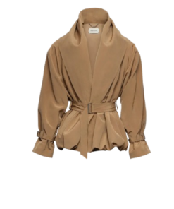 Magda Butrym Draped Collar Viscose And Linen Jacket In Beige