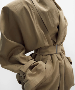 Magda Butrym Draped Collar Viscose And Linen Jacket In Beige - Image 4