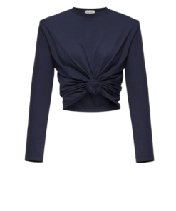 Magda Butrym Knotted Longsleeve Jersey Blouse In Navy