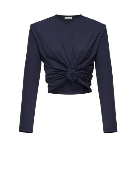 Magda Butrym Knotted Longsleeve Jersey Blouse In Navy