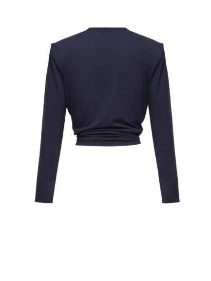 Magda Butrym Knotted Longsleeve Jersey Blouse In Navy - Image 2