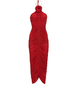 Magda Butrym Ruched Halterneck Flower Dress In Red