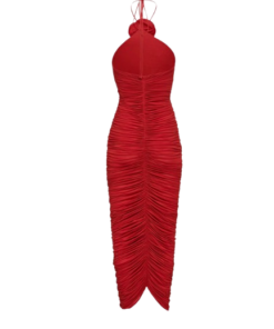 Alternative view of Magda Butrym Ruched Halterneck Flower Dress In Red