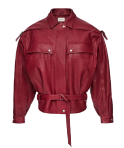 Magda Butrym Oversized Belted Leather Jacket In Cherry Red