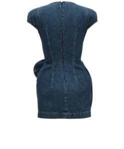Alternative view of Magda Butrym Short-Sleeve Denim Mini Dress With Sculpted Flower in Blue