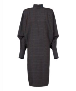 Mugler Taupe Checked Bat Sleeves Dress