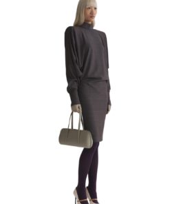 Mugler Taupe Checked Bat Sleeves Dress - Image 3