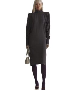 Mugler Taupe Checked Bat Sleeves Dress - Image 4