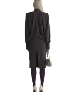 Mugler Taupe Checked Bat Sleeves Dress - Image 5