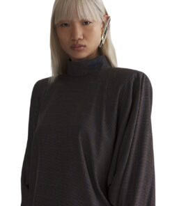 Alternative view of Mugler Taupe Checked Bat Sleeves Dress
