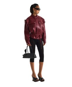 Alternative view of Magda Butrym Oversized Belted Leather Jacket In Cherry Red