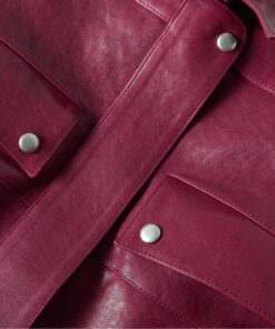 Magda Butrym Oversized Belted Leather Jacket In Cherry Red - Image 5