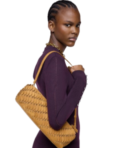 Rabanne Baguette Bag In Camel Nubuck Leather And Gold Finishing - Image 3