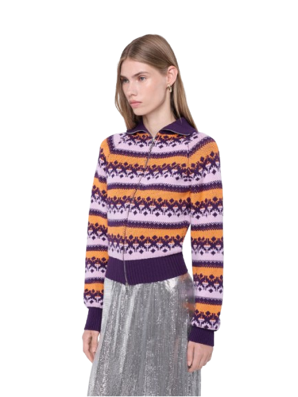 Rabanne Cardigan In Pink Vintage Jacquard Wool - Image 4