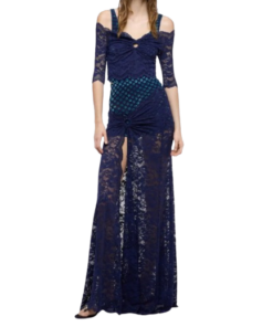 Alternative view of Rabanne Long Navy Blue Trompe-l'œil Lace Skirt