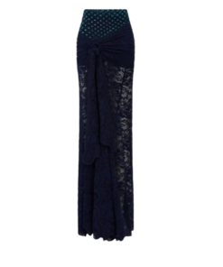 Rabanne Long Navy Blue Trompe-l'œil Lace Skirt