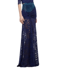 Rabanne Long Navy Blue Trompe-l'œil Lace Skirt - Image 4