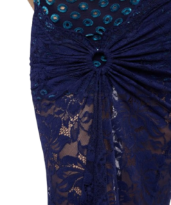 Rabanne Long Navy Blue Trompe-l'œil Lace Skirt - Image 5
