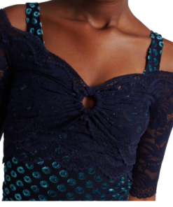 Rabanne Short-sleeve Navy Blue Trompe-l'œil Lace Top - Image 4