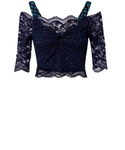 Rabanne Short-sleeve Navy Blue Trompe-l'œil Lace Top