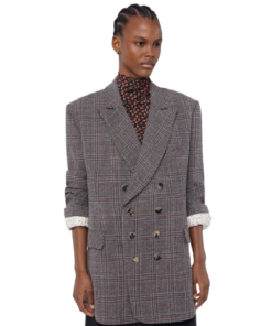 Alternative view of Rabanne Tailored Blazer Jacket In Grey Tartan Wool