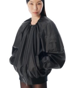Alternative view of Alexander Wang Leather Scoop Neck Bomber Jacket