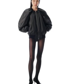 Alexander Wang Leather Scoop Neck Bomber Jacket - Image 3