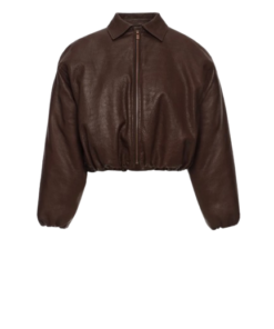 Magda Butrym Cropped Leather Bomber Jacket in Dark Brown