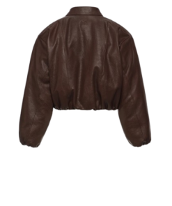 Alternative view of Magda Butrym Cropped Leather Bomber Jacket in Dark Brown