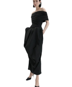 Magda Butrym Draped Collar Gown With Sculpted Waist in Black - Image 3