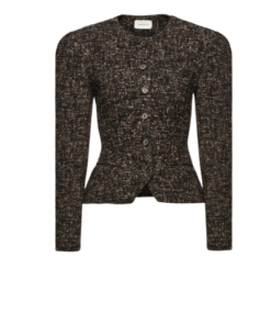 Magda Butrym Fitted Bouclé Peplum Blazer in Brown