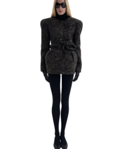 Magda Butrym Fitted Bouclé Peplum Blazer in Brown - Image 4