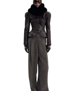 Magda Butrym Fitted Leather Peplum Jacket in Brown - Image 3
