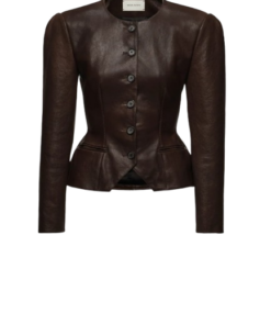 Magda Butrym Fitted Leather Peplum Jacket in Brown