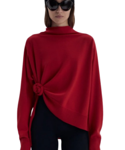 Magda Butrym Knotted Wool Turtleneck in Red - Image 3