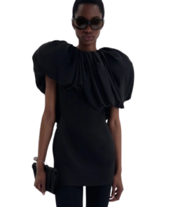 Magda Butrym Puff Collar Mini Dress in Black - Image 3