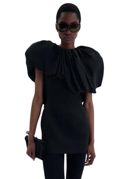 Magda Butrym Puff Collar Mini Dress in Black - Image 3