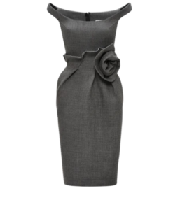 Magda Butrym Rose off-Shoulder Midi Dress in Grey