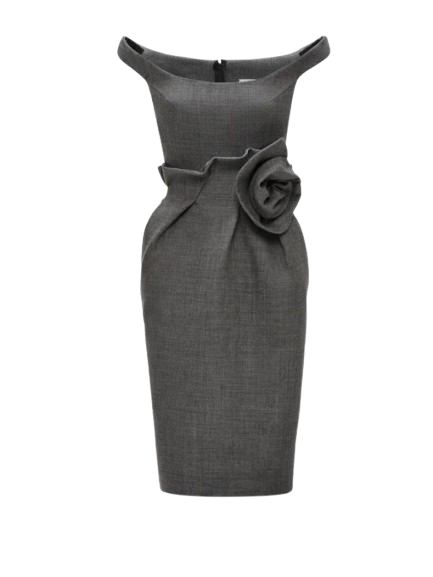 Magda Butrym Rose off-Shoulder Midi Dress in Grey